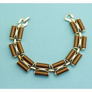 Vintage Bohemian Brown Cylinder Beads Unique Bracelet 7 1/2 inch - E4